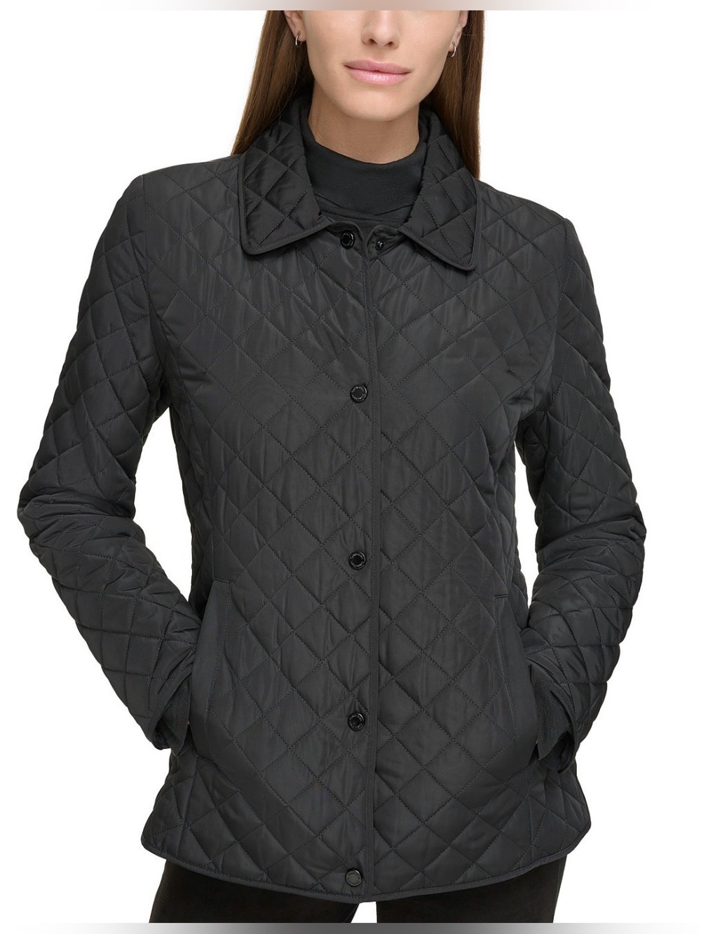 Calvin Klein Quilted Black Snap-Front Jacket Sz L